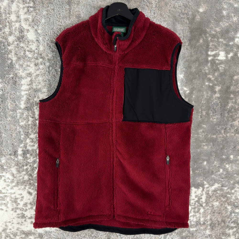 L.L.Bean Size XL Tall Hi-Pile Fleece Full Zip Outdoor Vest Burgundy Men